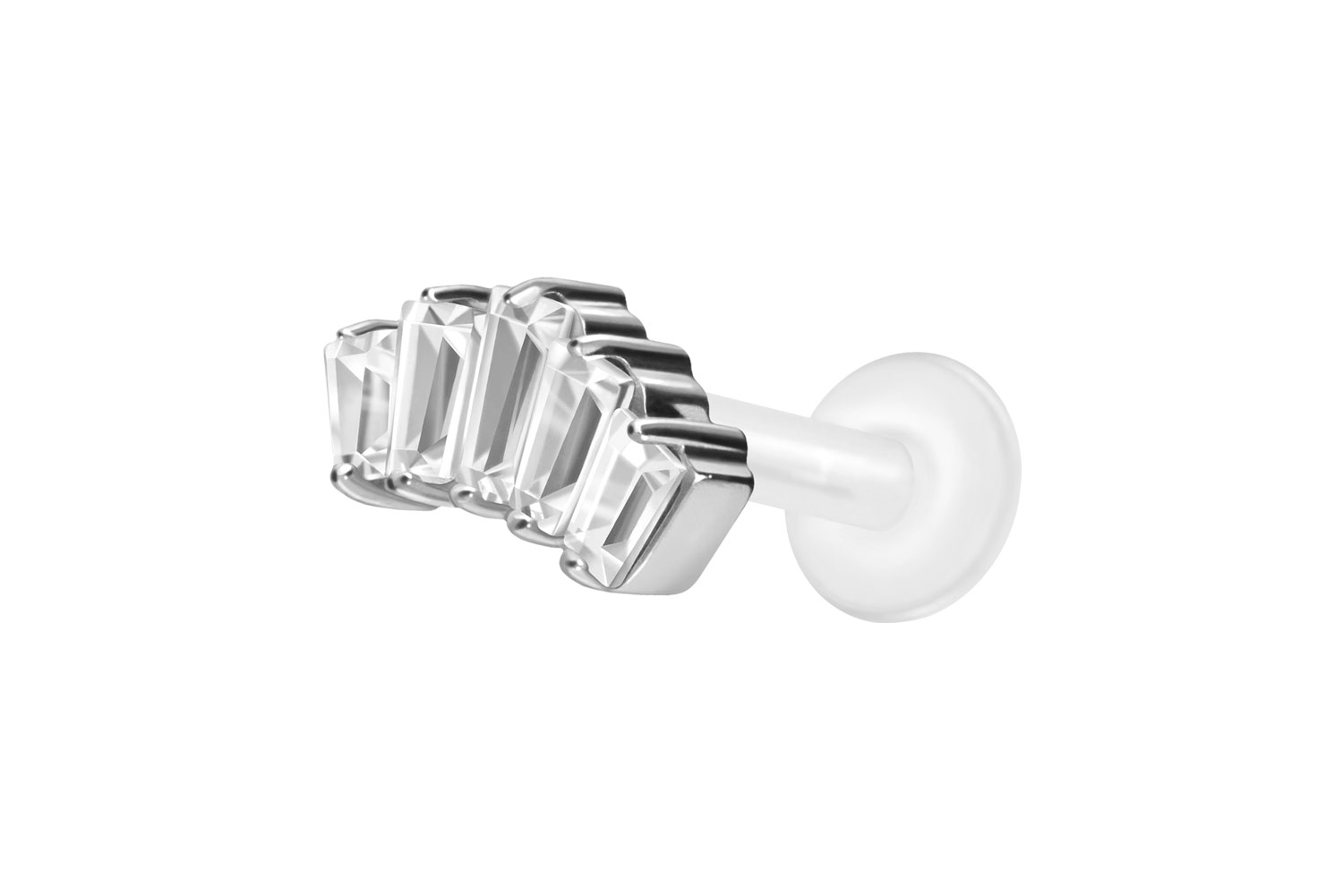 PTFE Labret Piercing mit Innengewinde + Titan-Aufsatz 5 EINGEFASSTE KRISTALLRECHTECKE